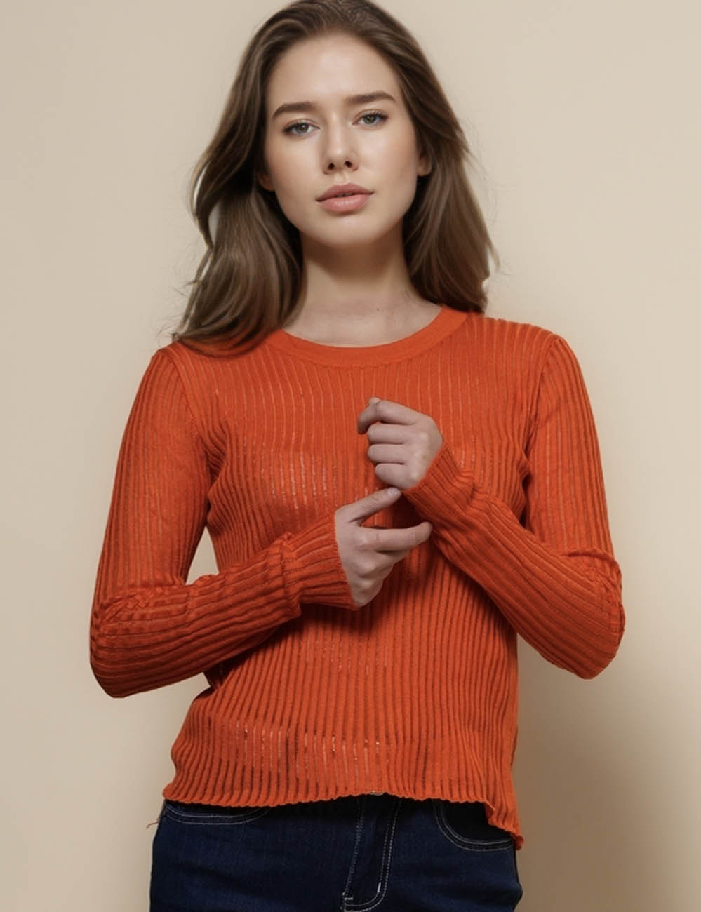 Ladies Round Collar Long Sleeves Knit Blouse SKT50702