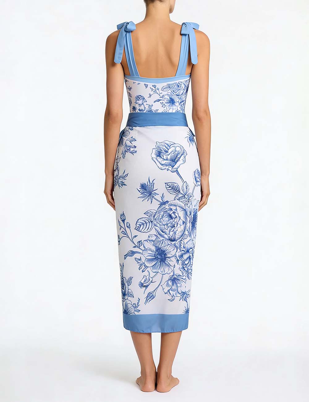 Ladies Floral Print One Piece Swimsuit with Wrap Tie Sarong