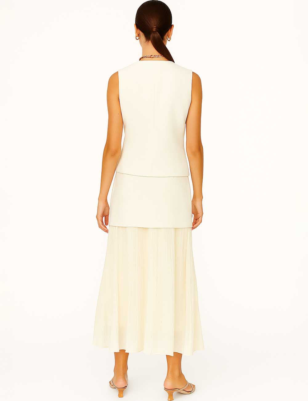 Ladies Solid Color V-Neck Sleeveless Knit Top & Skirt Set