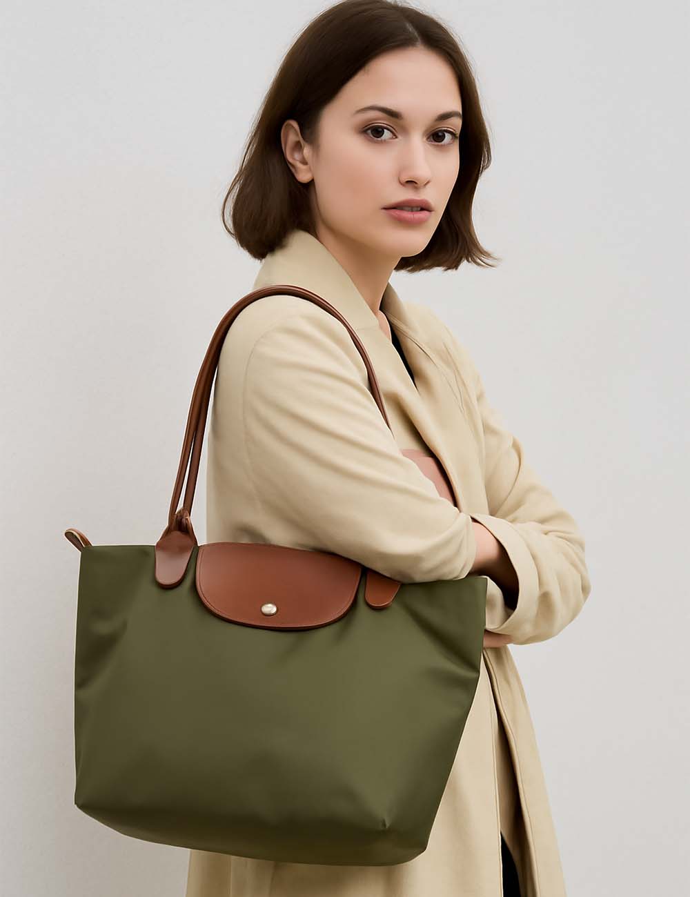 Ladies Color Block Nylon Shoulder Tote Bag