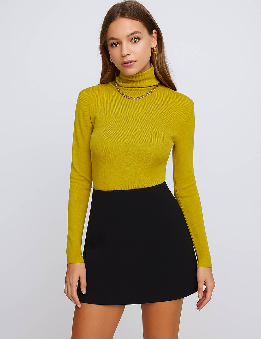 Ladies Solid Color Turtle Neck Long Sleeves Knit Layering Top