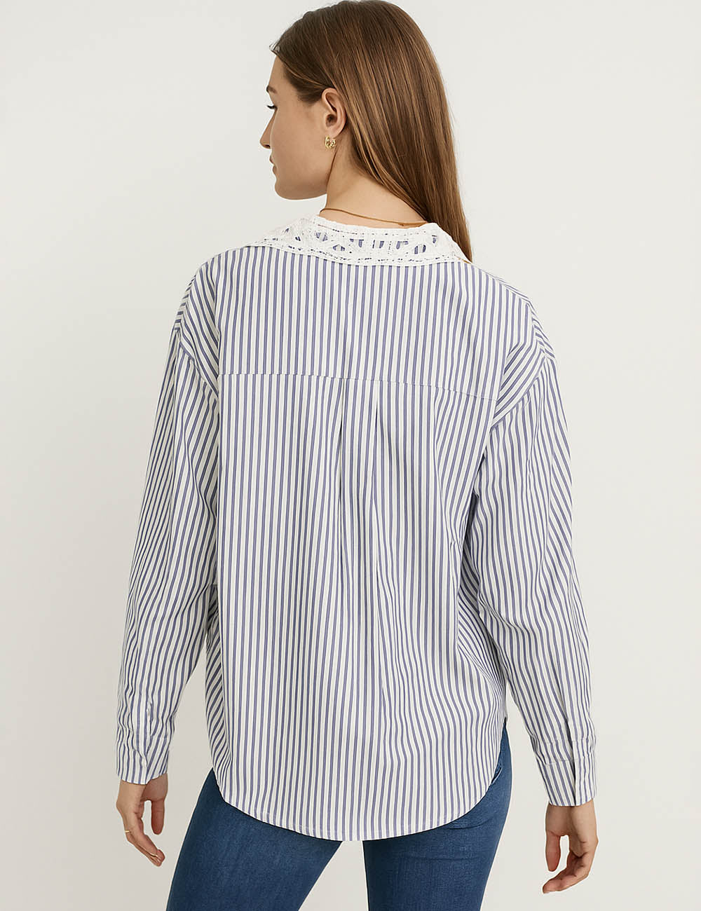 Ladies Color Block Stripe Button Down Shirt JT5001