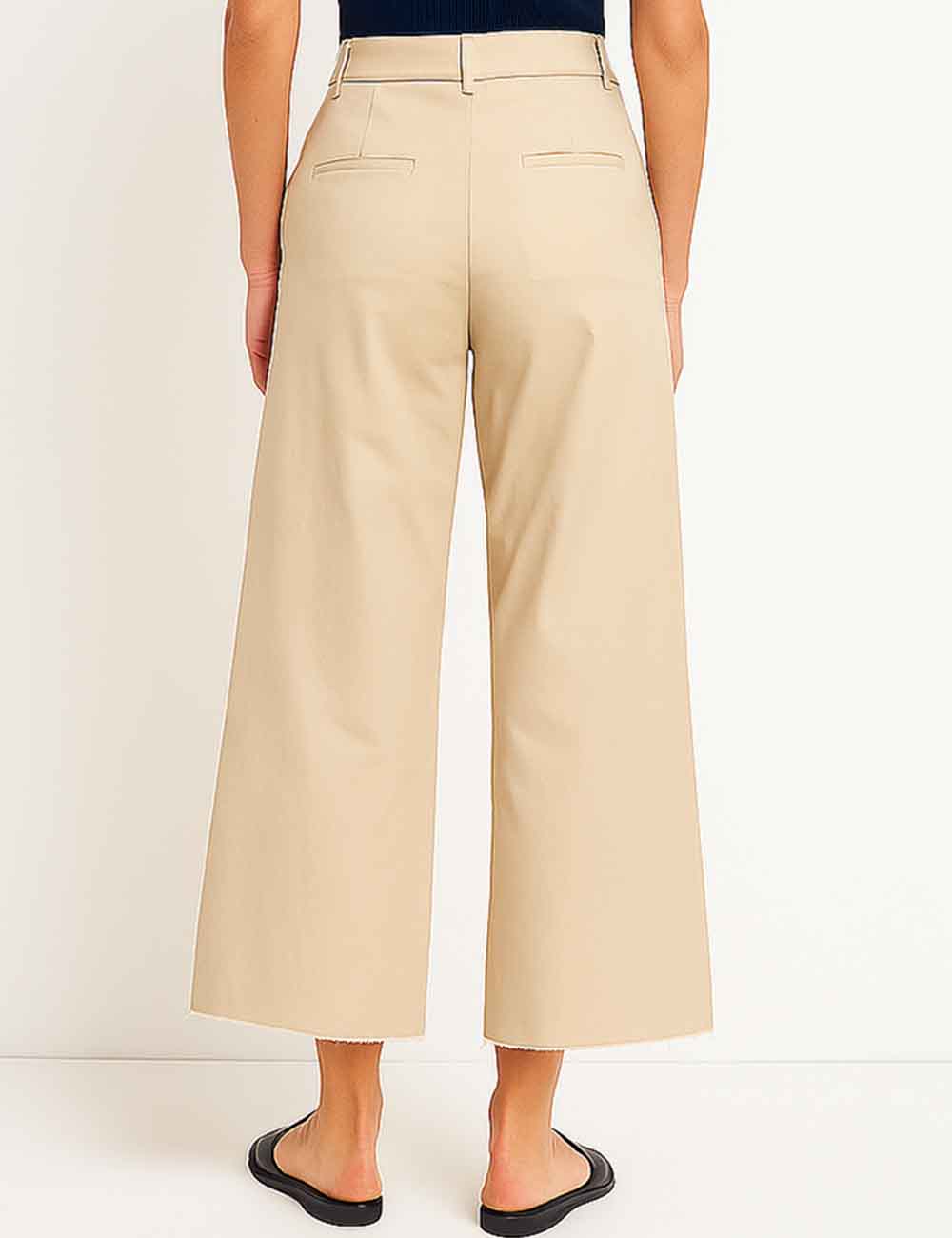 Ladies Solid Color Button Closure Slight Bell Leg Trousers