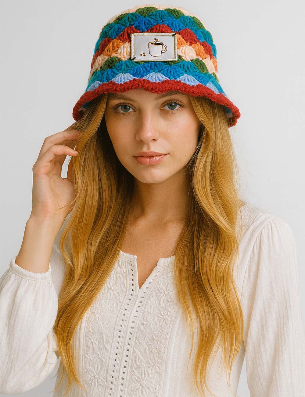 Ladies Multi Color Chunky Knit Bucket Hat