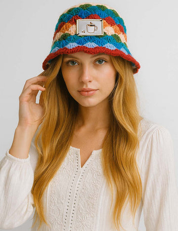 Ladies Multi Color Chunky Knit Bucket Hat