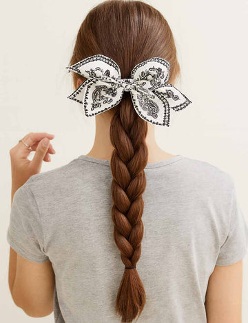 Ladies Vintage Paisley Floral Print Bow Knot Scrunchie