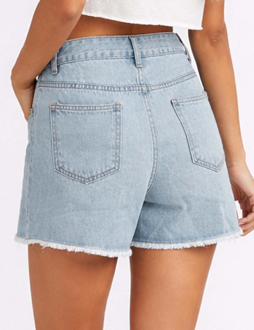 Ladies Rhinestone Star Raw Edge Hem Denim Shorts