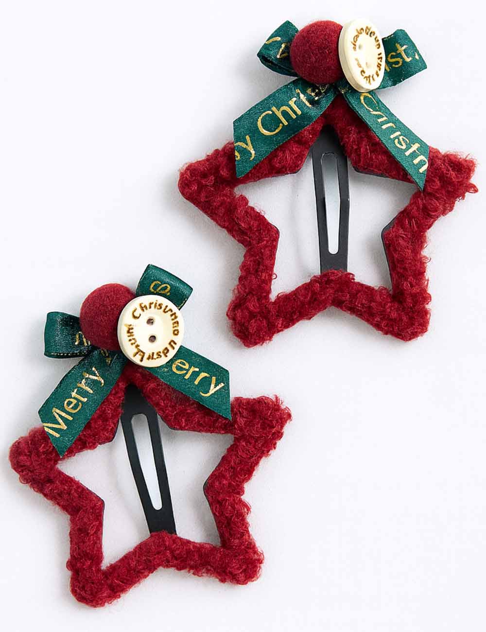 Ladies Christmas Fuzzy Star Bow Barrette Snap Hair Clip