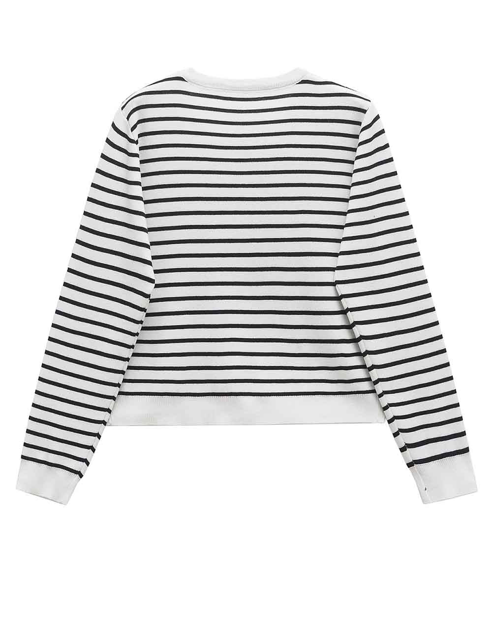Ladies Color Block Striped Long Sleeves Knitted Cardigan