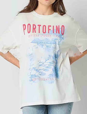 Ladies Motif Print Round Neck Short Sleeves Tee