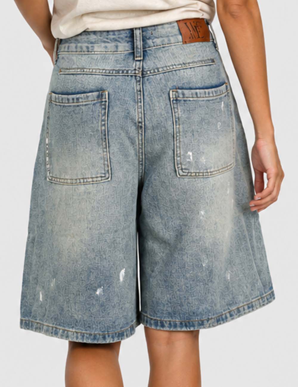 Ladies Distressed Wide Leg Denim Bermuda Shorts