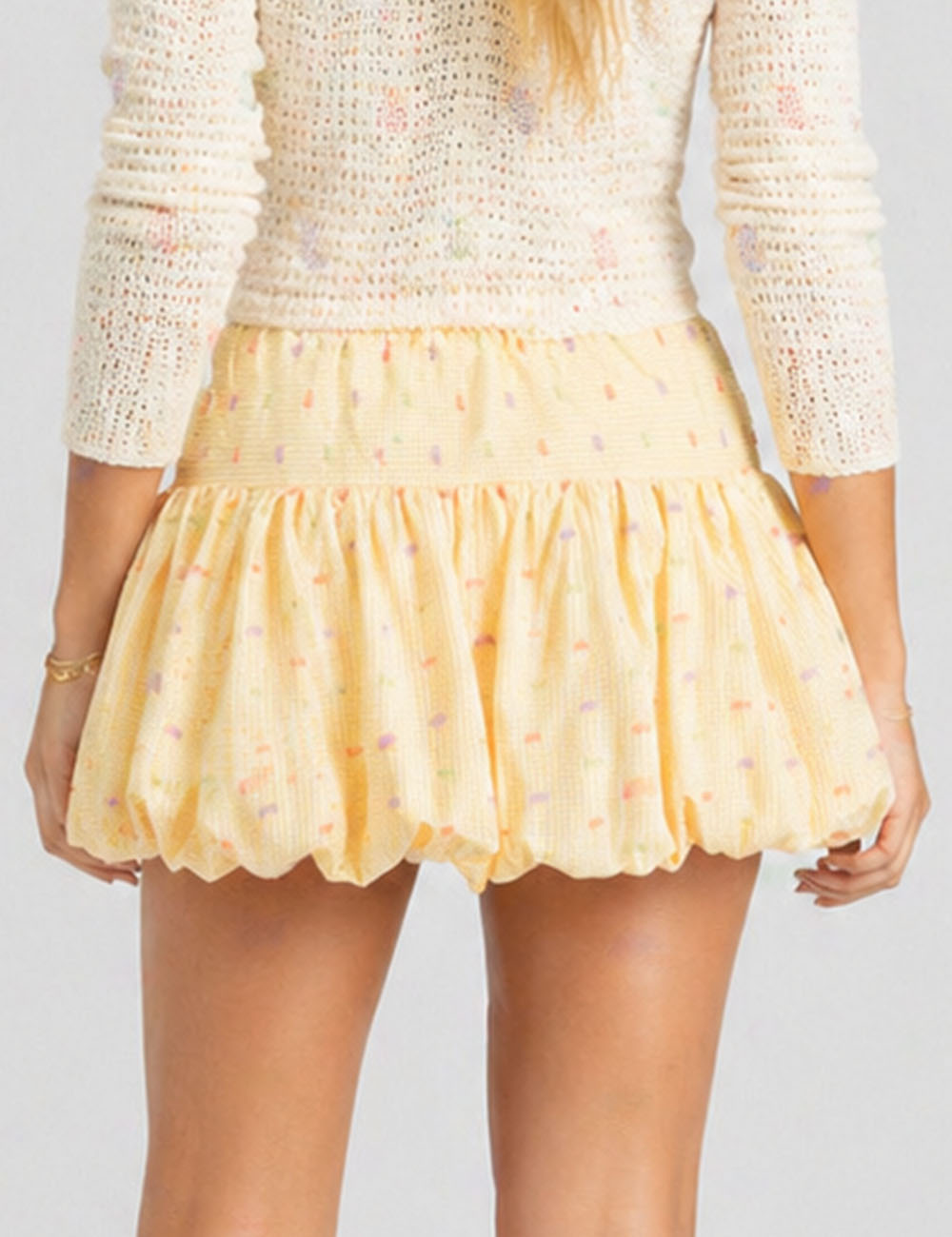 Ladies Colorful Checked Dot Pattern Bow Tie Bubble Mini Skirt