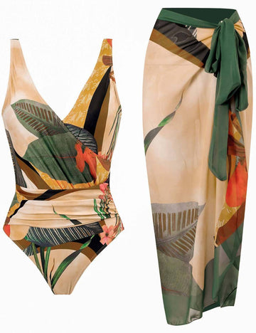Ladies Print One Piece Swimwear with Cover SKSW40136