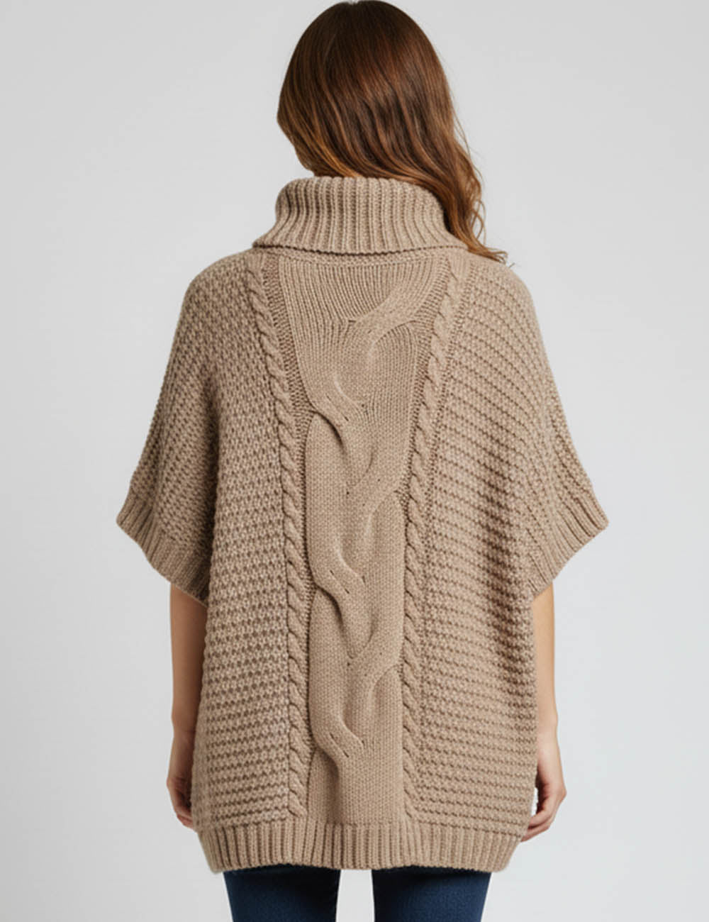 Ladies Cable Knit Turtle Neck Pullover Shawl Sweater Top