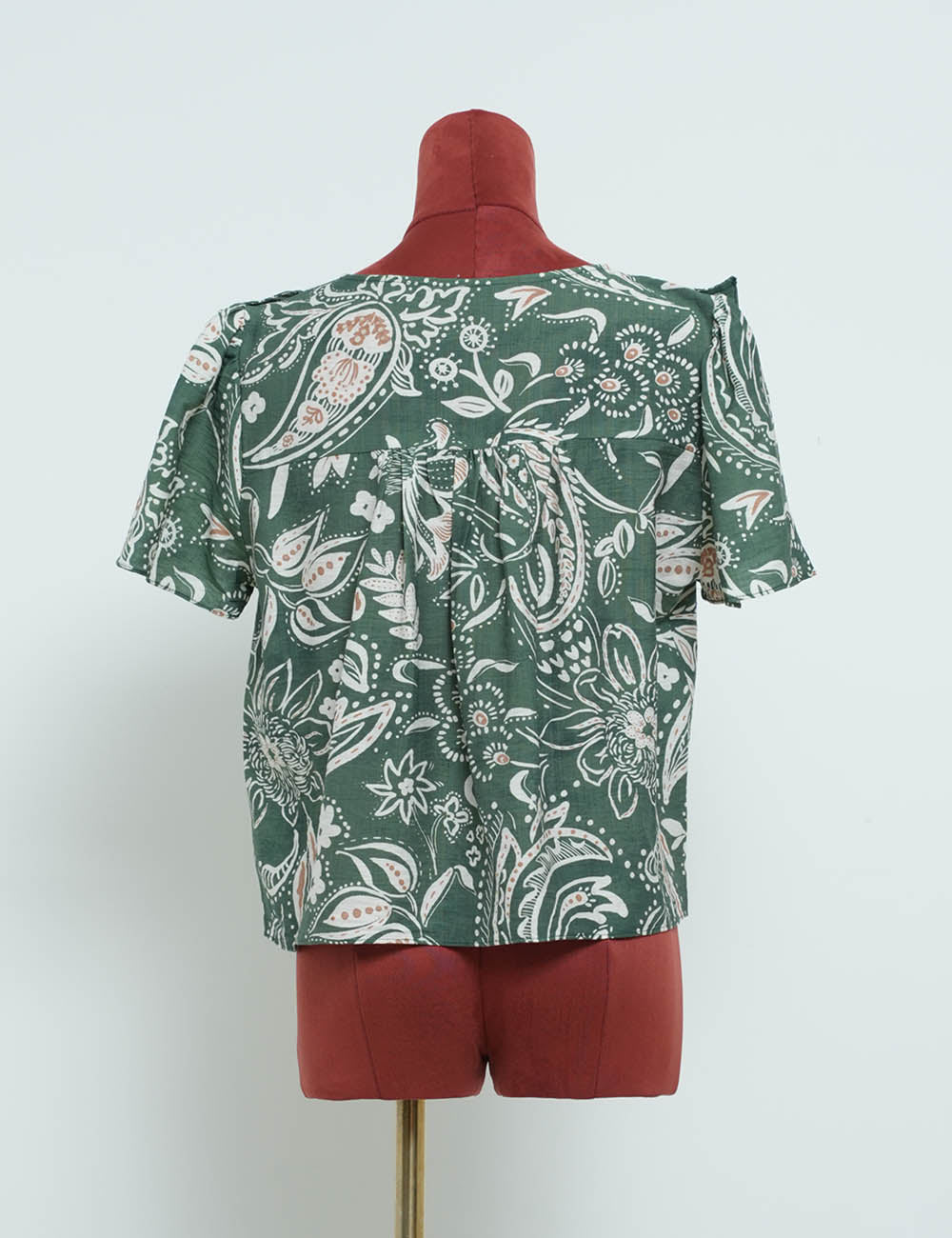 Ladies Paisley Print Round Neck Short Sleeves Babydoll Blouse