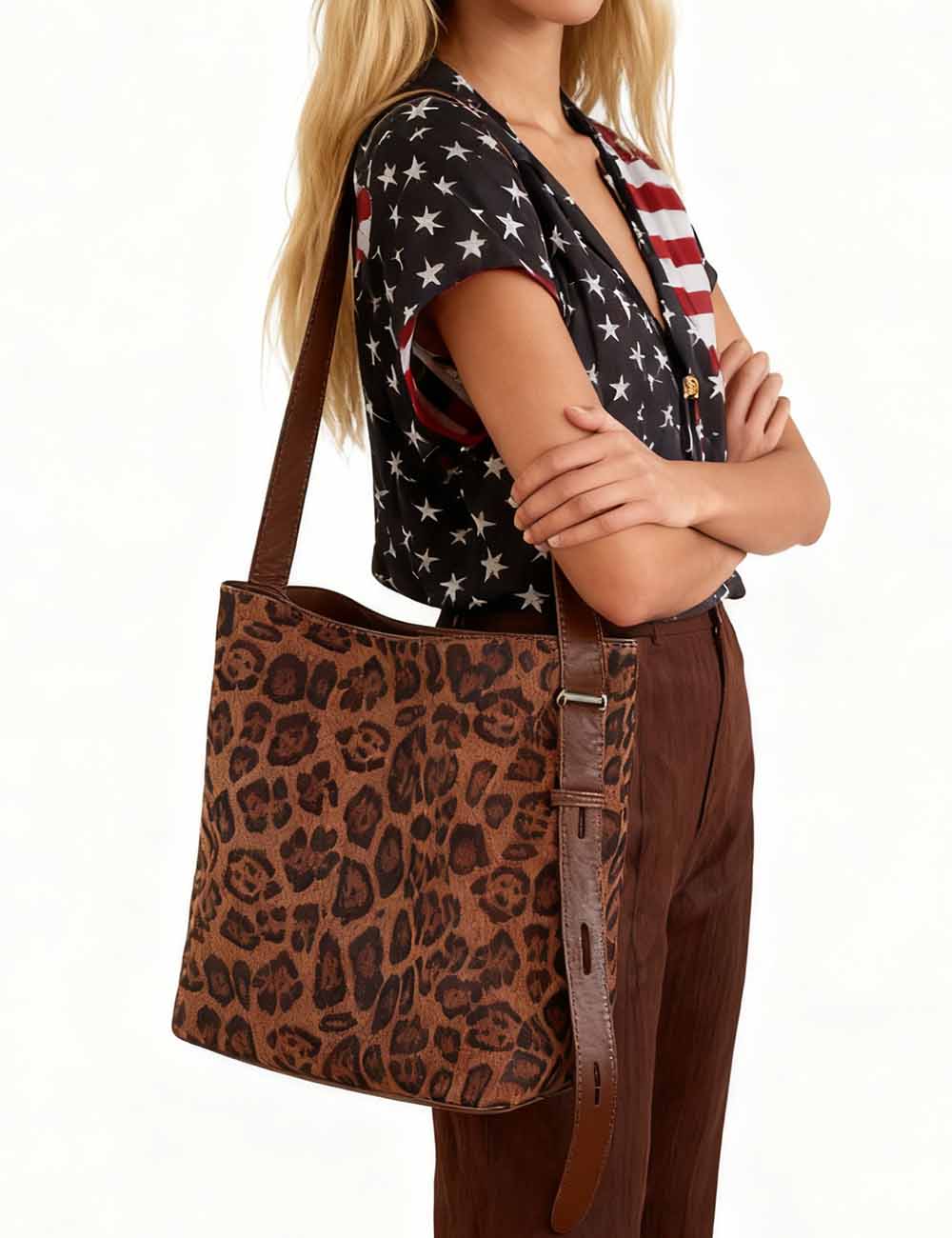 Ladies Vintage Suede Single Shoulder Strap Bucket Bag Set