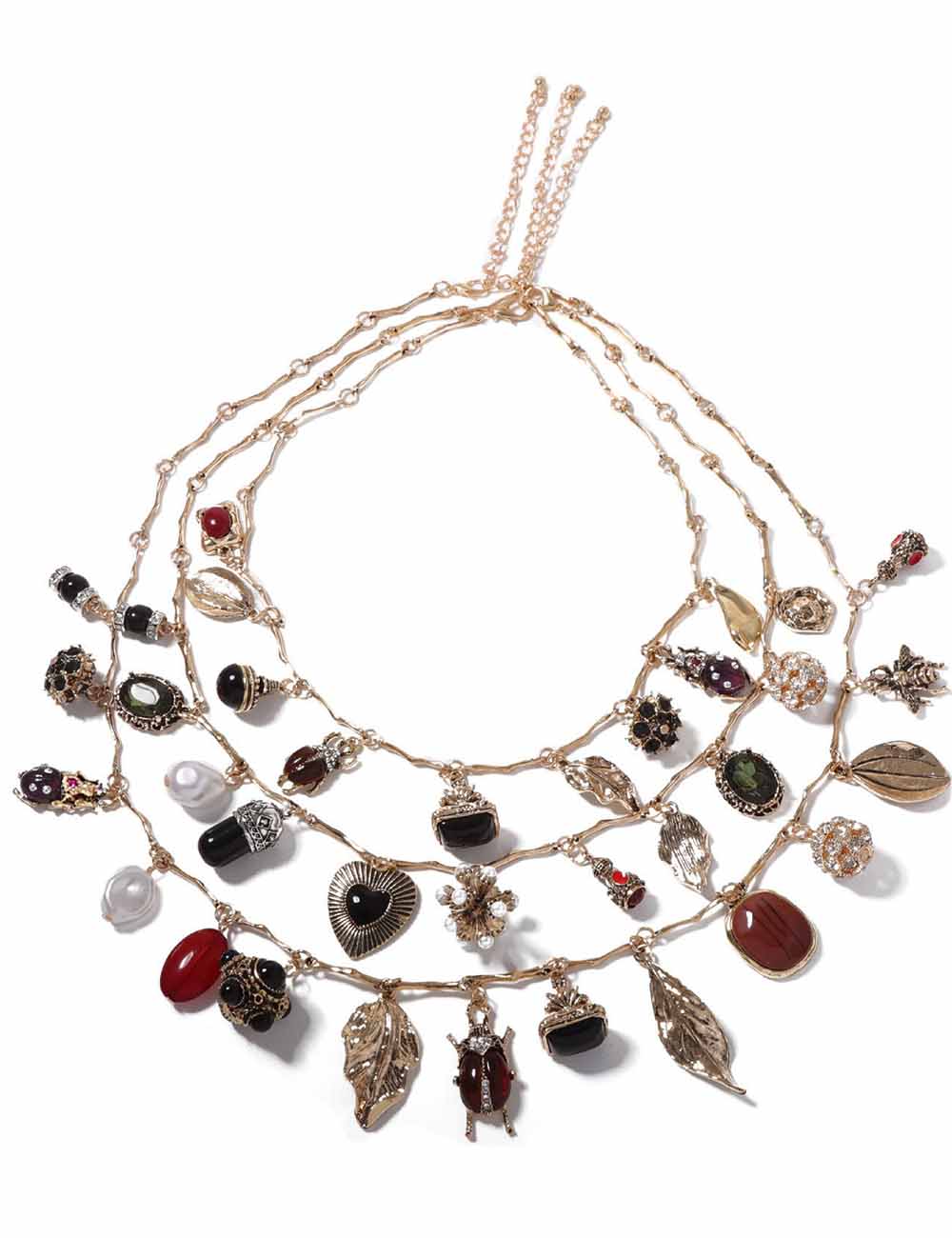 Ladies Vintage Leaf  Beetle Pendants 3PCS Necklace Set