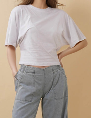 Ladies Solid Color Short Batwing Sleeves T-Shirt