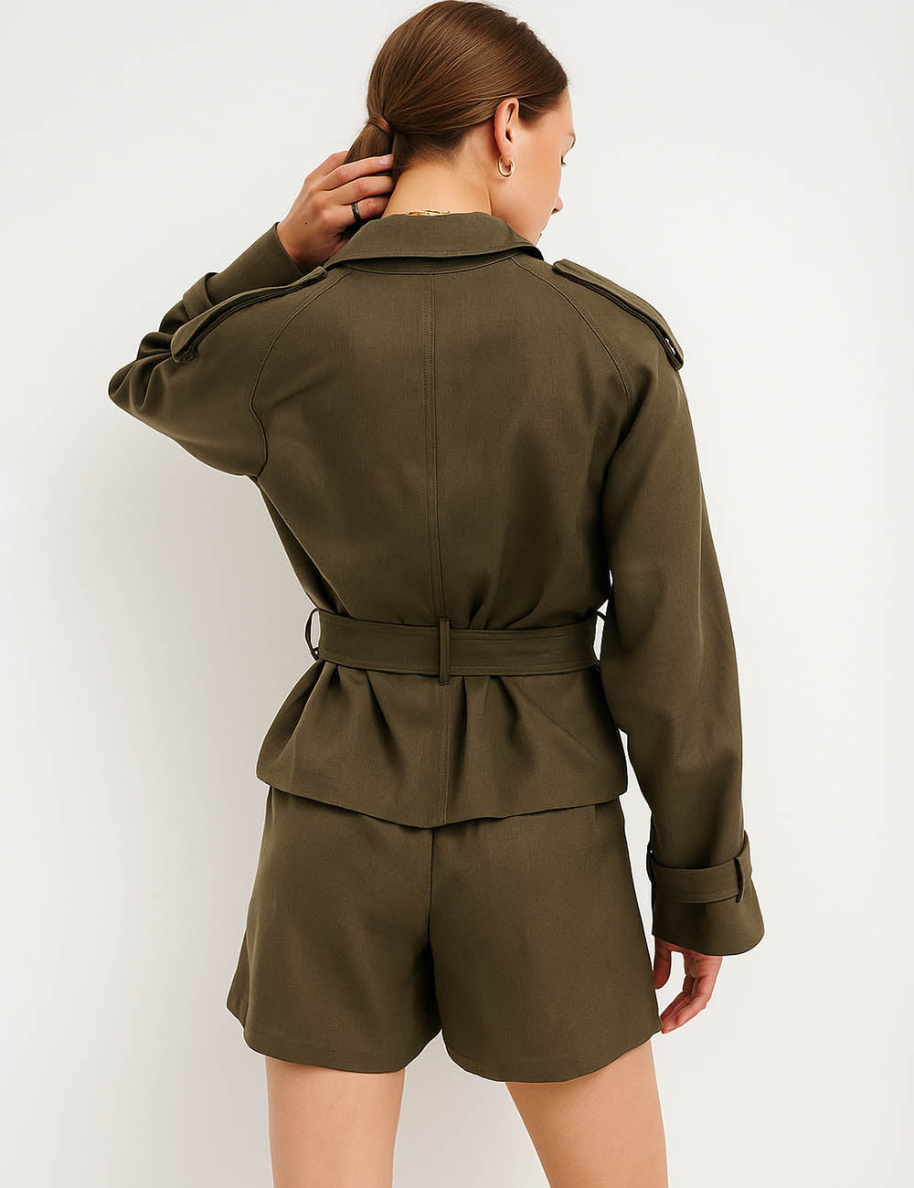 Ladies Casual Suit Set Double Breasted Blazer & Shorts 2PCS Set