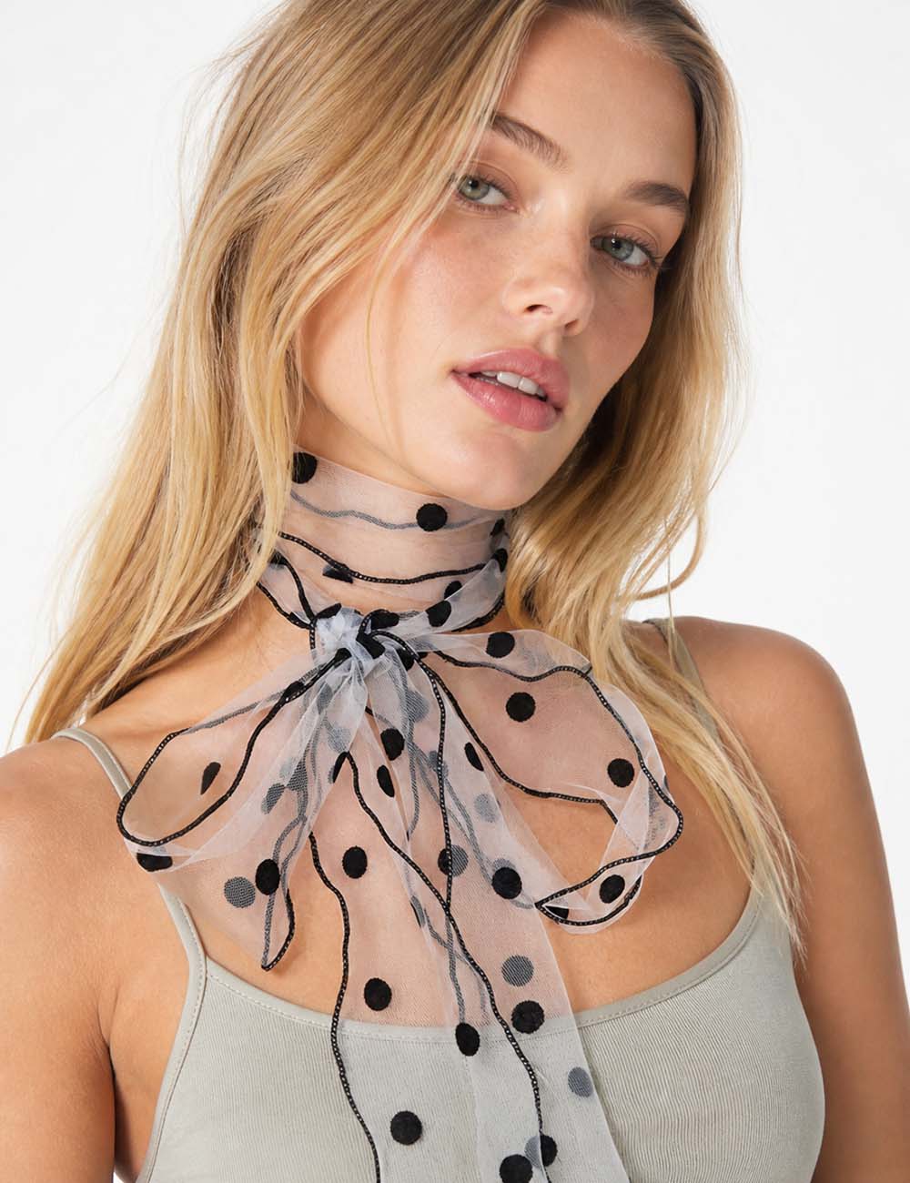 Ladies Chic Sheer Mesh Polka Dot Chiffon Scarf
