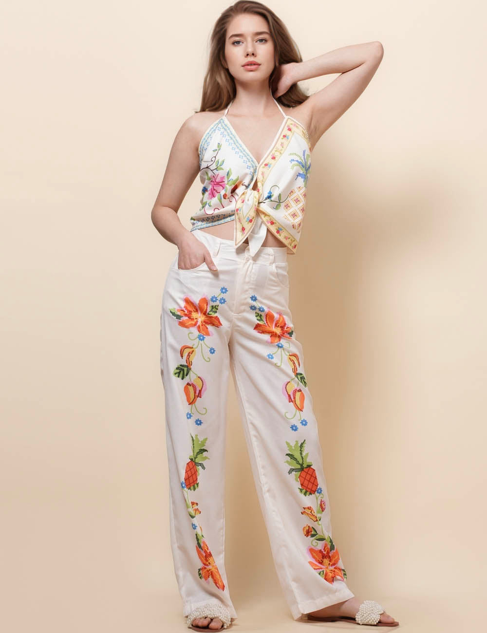 Ladies Halter Floral Print Cami & Pants Set SKST50328