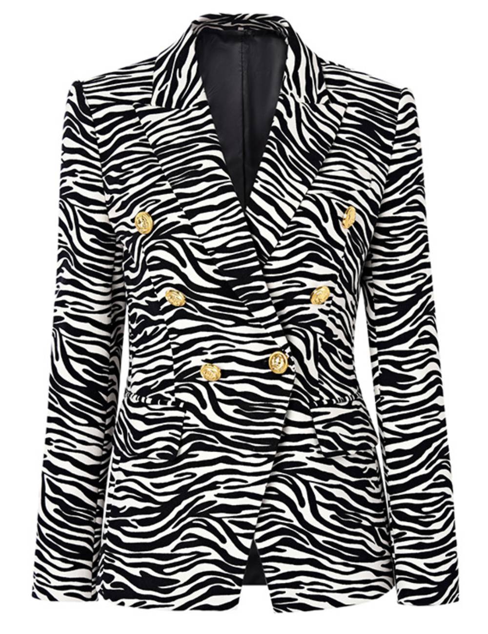 Ladies V-Neck Long Sleeves Zebra Button Blazer SKT51047