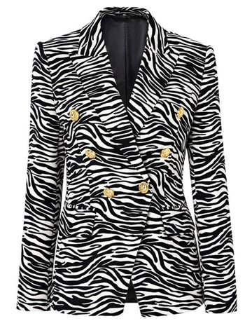 Ladies V-Neck Long Sleeves Zebra Button Blazer SKT51047