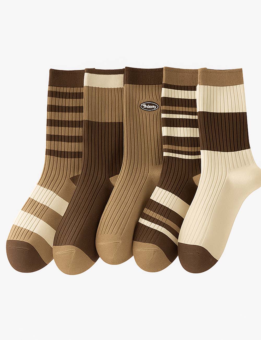 Ladies Vintage Striped Ribbed Knit Midi Calf Socks