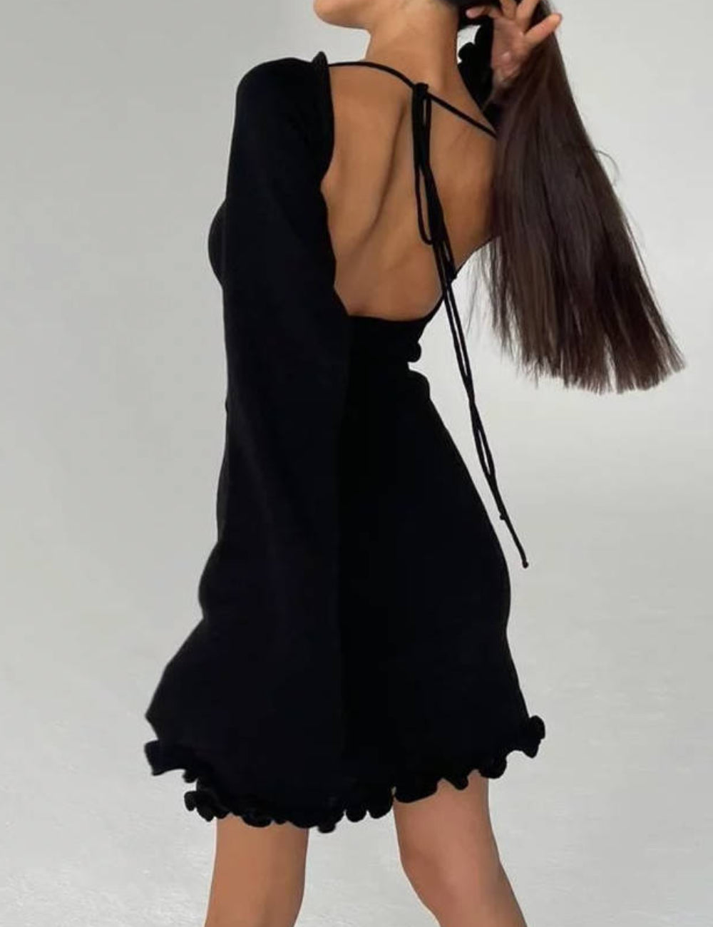 Ladies Backless Baby Lock Hem Knit Mini Dress SKD41072