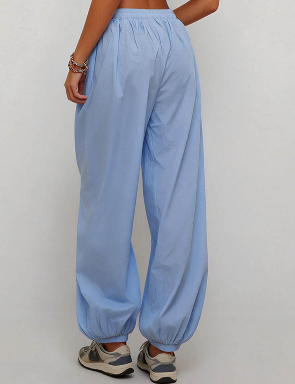 Ladies Solid Color Elastic Waist Drawstring Lantern Pants