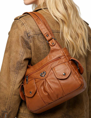 Ladies Faux Leather Handbag Large Capacity Shoulder Tote Bag