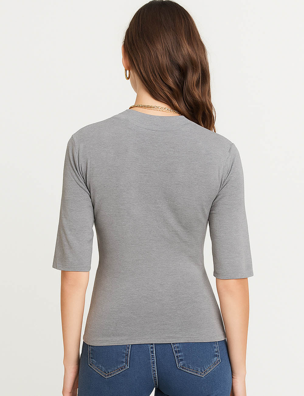 Ladies See Sheer Solid Color V-Neck Pullover Short Sleeves Top
