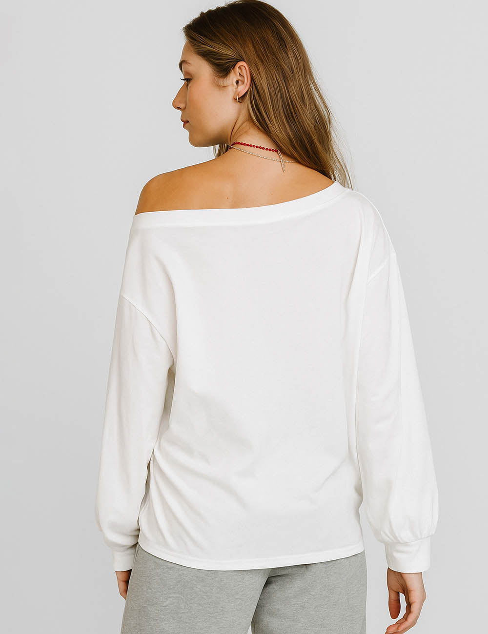 Ladies Schnauzer Print Tee Off-Shoulder Long Sleeves Sweatshirt