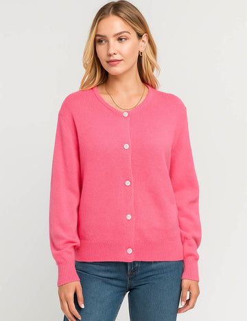 Ladies Solid Color Button Front Ribbed Knit Cardigan