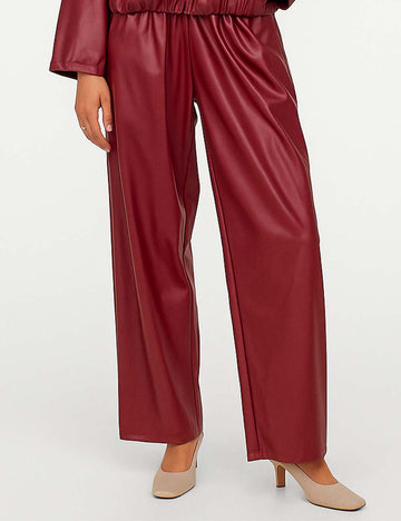 Ladies Elastic Waist Pocket Straight Leg Leather Pants