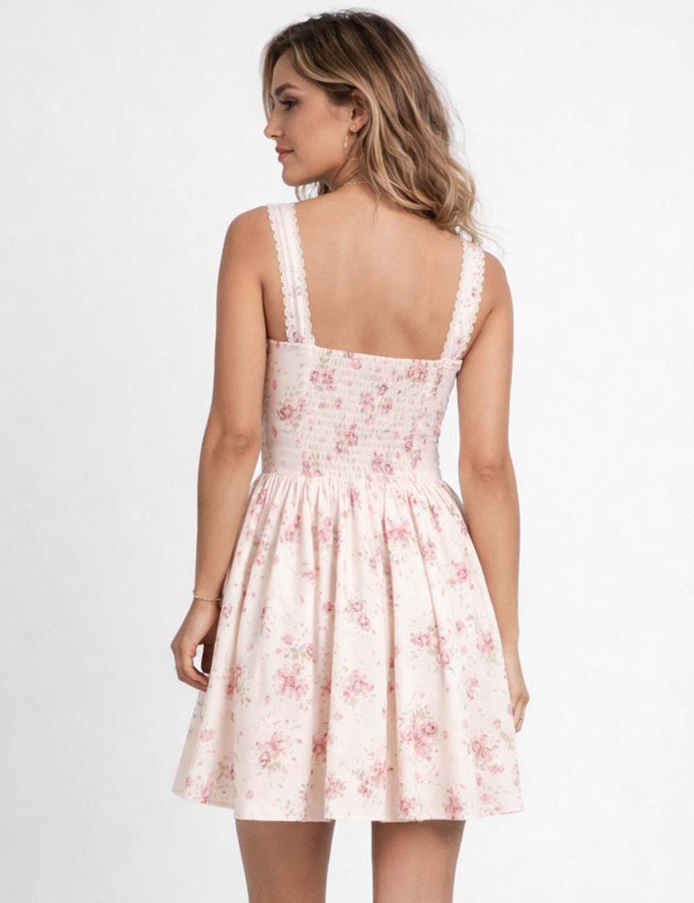 Ladies Floral Print Tie Front Sleeveless Mini Dress