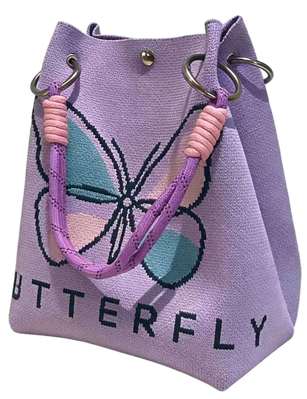 Ladies Butterfly Knit Multi-Color Rope Handle Bucket Bag