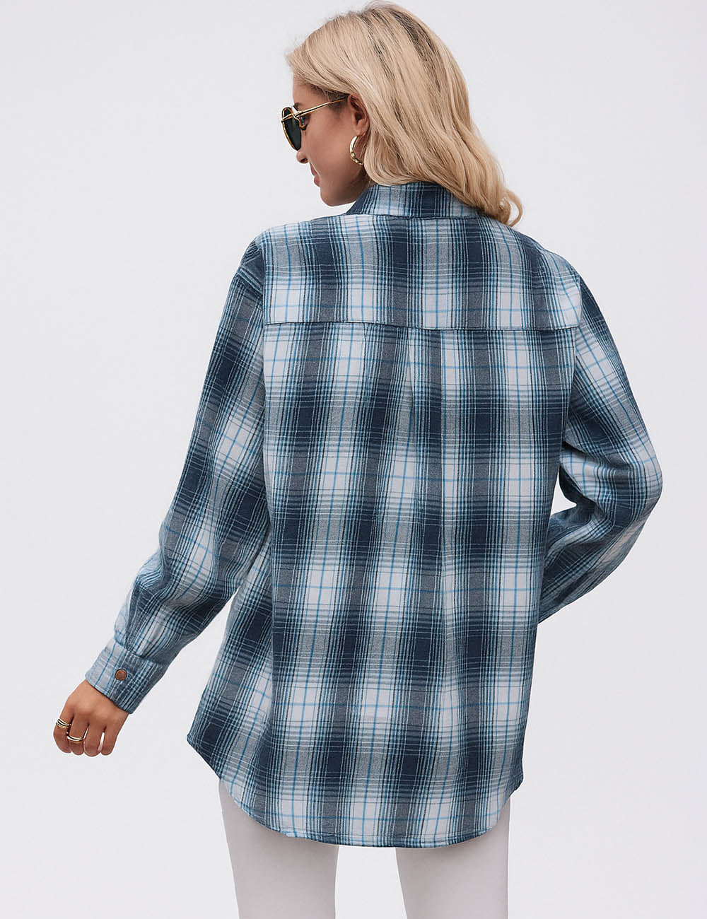 Ladies Checked Button Down Long Sleeves Shirt