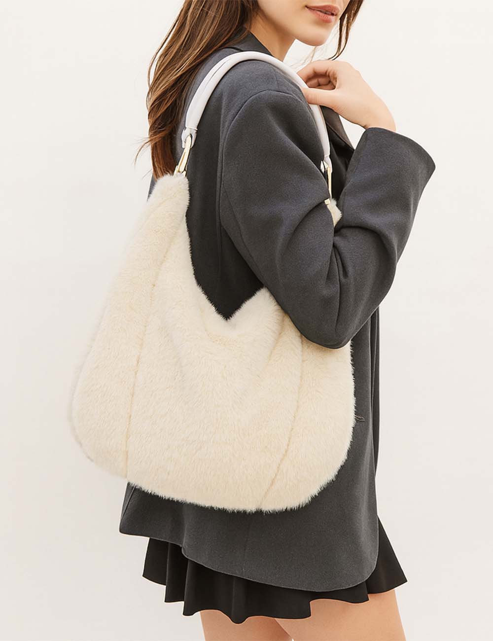 Ladies Faux Mink Fur Handbag Shoulder Tote Bag