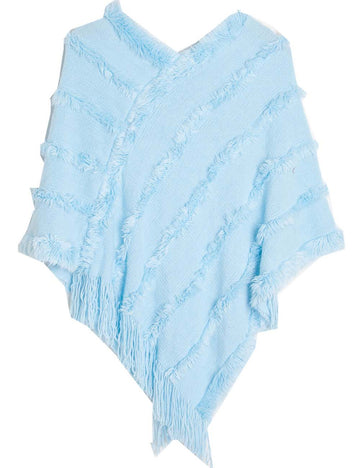 Ladies Tassel Trim Scarf V-Neck Solid Color Knit Shawl