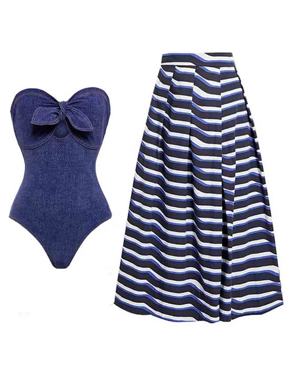 Ladies Bowknot Hollow Out Back Open One Piece Swimwear with Salong