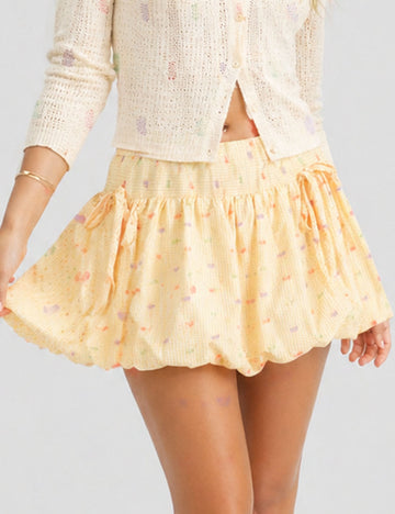 Ladies Colorful Checked Dot Pattern Bow Tie Bubble Mini Skirt