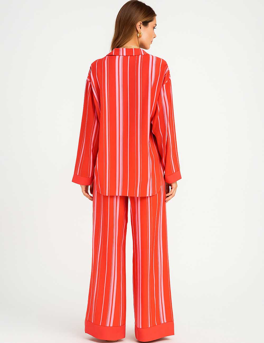 Ladies Striped Long Sleeves Top & Pants Lounge Set SKST5K26