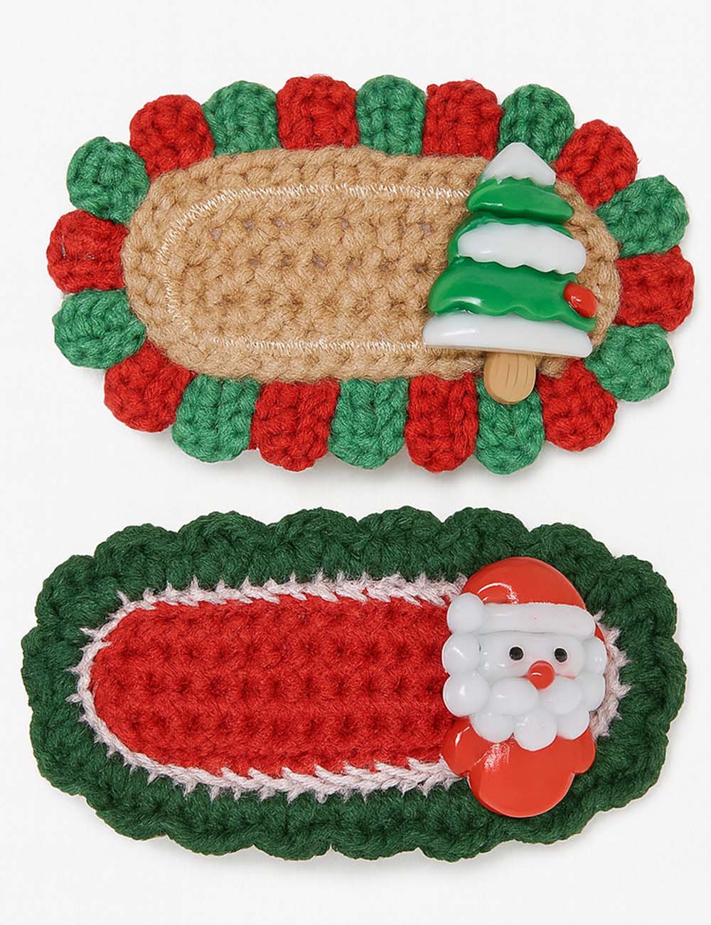 Ladies Christmas Santa Tree Crochet Knit 2 Pack Hair Clip