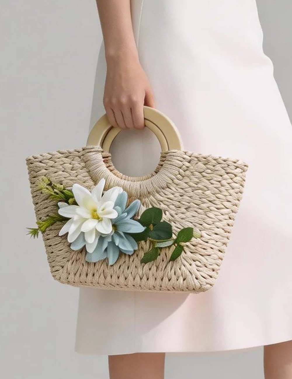 Straw Floral Tote Bag - Sweetkama Wholesale - #8055