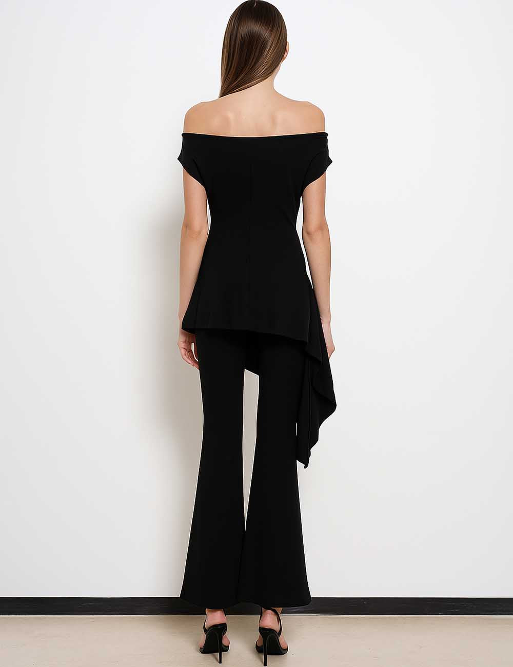 Ladies Irregular Hem Off-Shoulder Bell Leg Top & Pants Set