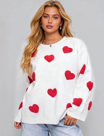 Ladies Valentine's Heart Pullover Sweater SKT41097