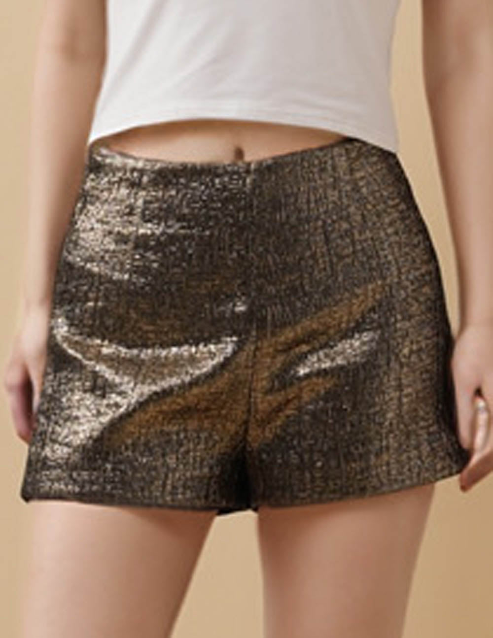 Ladies Solid Color Gloss Jacquard Shorts