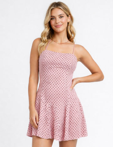 Ladies Chic Polka Dot Square Neck Halter Mini Dress