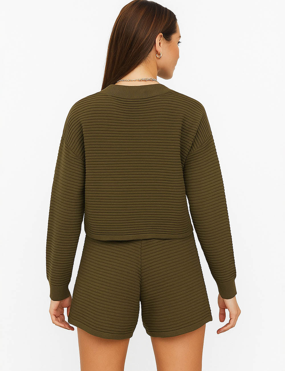 Ladies Solid Color Sweater Shorts 2PCS Set SKST41173